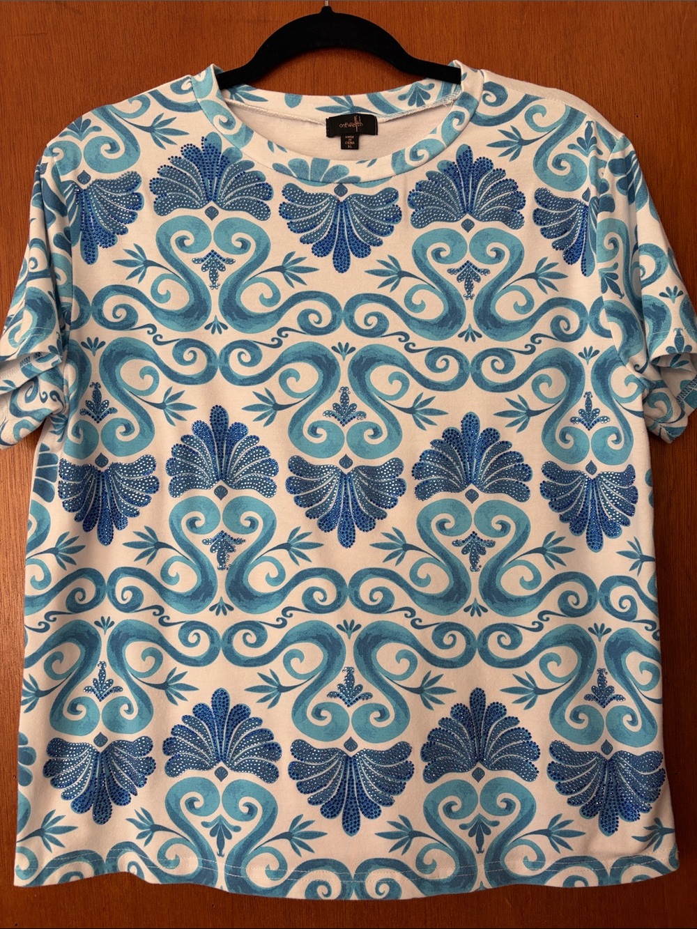 Blue Decorative Print Short Sleeve Tee